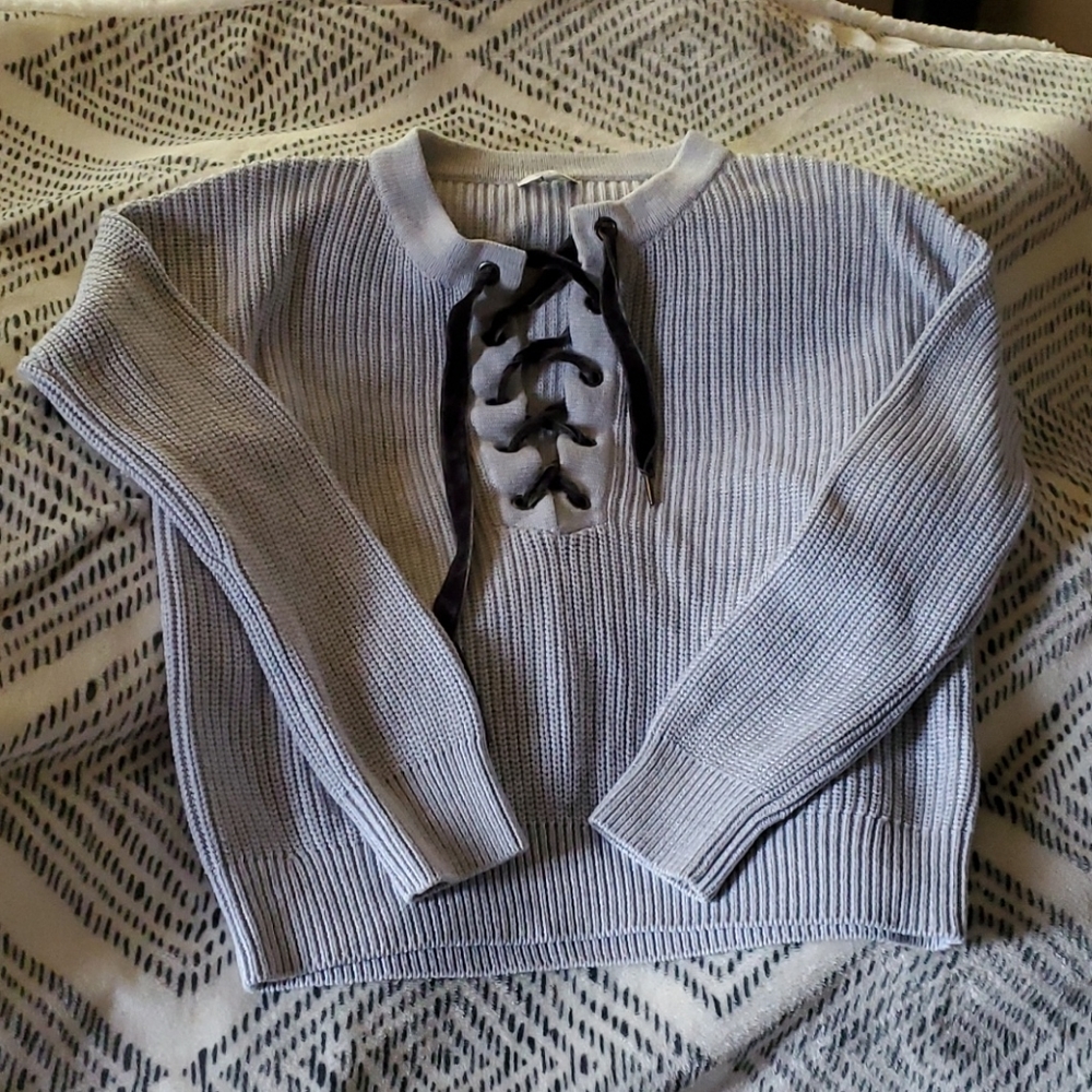 Rails Gray Lace Up Sweater Size S - Picture 2 of 12